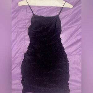 Chic Black Glitter Bodycon Spaghetti Strapped  Dress
